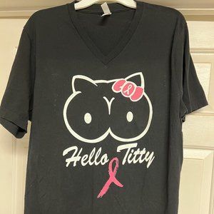 HELLO TITTY 🎀 Breast Cancer Awareness 🎀 Promo V Neck T Shirt XL 😺
